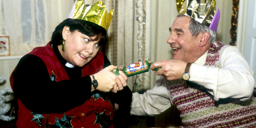 The Vicar Of Dibley. Image shows from L to R: Geraldine Grainger (Dawn French), Jim Trott (Trevor Peacock). Copyright: Tiger Aspect Productions