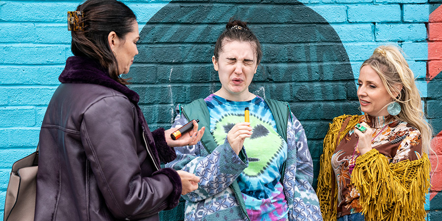 Things You Should Have Done. Image shows left to right: Auntie Karen (Selin Hizli), Chi (Lucia Keskin), Michelle (Sinead Matthews)