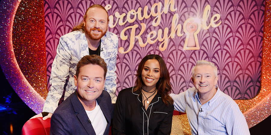 Through The Keyhole. Image shows from L to R: Stephen Mulhern, Leigh Francis, Rochelle Humes, Louis Walsh. Copyright: Talkback