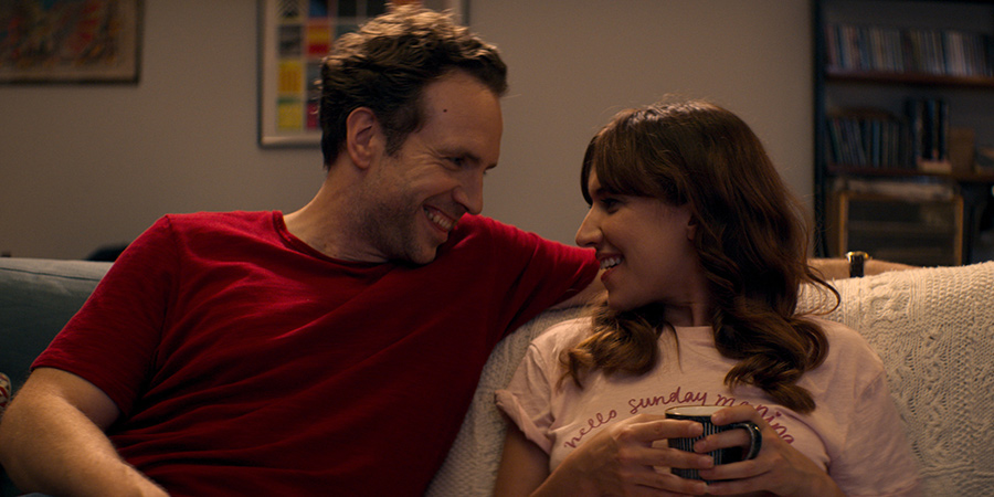 Trying. Image shows from L to R: Jason Ross (Rafe Spall), Nikki Newman (Esther Smith)