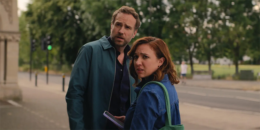 Trying. Image shows left to right: Jason Ross (Rafe Spall), Nikki Newman (Esther Smith)