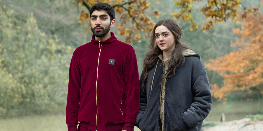 Two Weeks To Live. Image shows from L to R: Nicky (Mawaan Rizwan), Kim Noakes (Maisie Williams). Copyright: Kudos Productions
