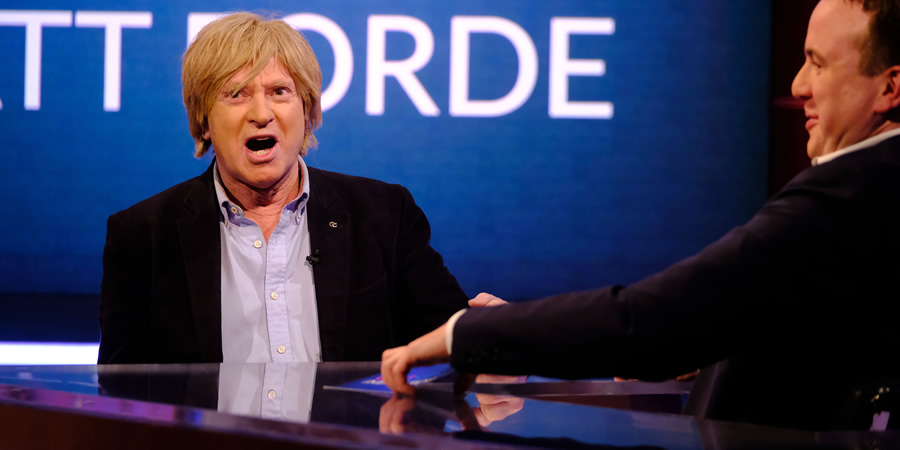 Unspun With Matt Forde. Image shows from L to R: Michael Fabricant, Matt Forde. Copyright: Avalon Television