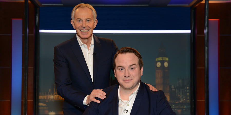 Unspun With Matt Forde. Image shows from L to R: Tony Blair, Matt Forde. Copyright: Avalon Television