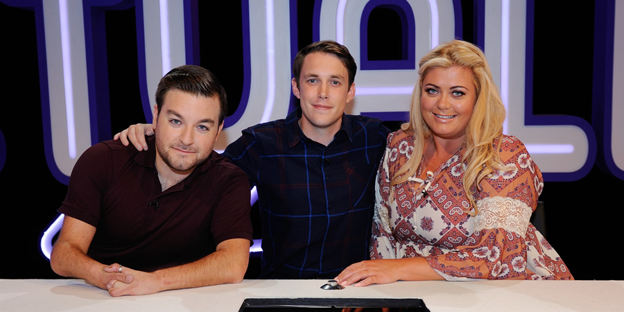 Virtually Famous. Image shows from L to R: Alex Brooker, Chris Stark, Gemma Collins. Copyright: Talkback / Hungry Bear Media