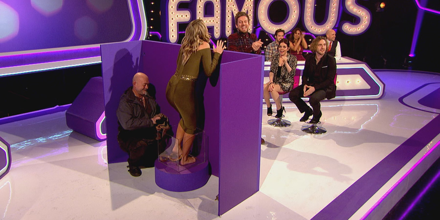 Virtually Famous. Image shows from L to R: Danielle Armstrong, Chris Ramsey, Spencer Matthews, Scarlett Moffatt, Vicky Pattison, Seann Walsh, Tom Allen