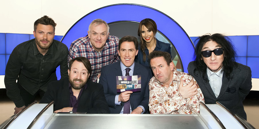 Would I Lie To You?. Image shows from L to R: Rick Edwards, David Mitchell, Greg Davies, Rob Brydon, Alex Jones, Lee Mack, John Cooper Clarke. Copyright: Zeppotron