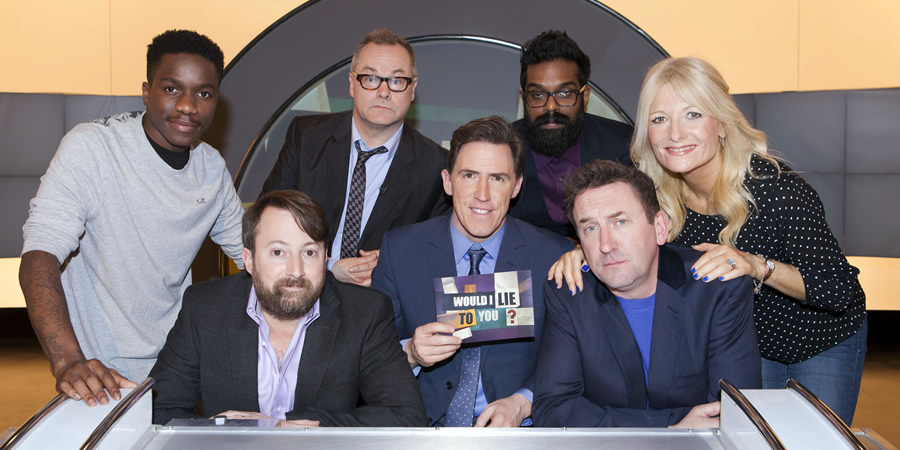 Would I Lie To You?. Image shows from L to R: Tinchy Stryder, David Mitchell, Jack Dee, Rob Brydon, Romesh Ranganathan, Lee Mack, Gaby Roslin. Copyright: Zeppotron