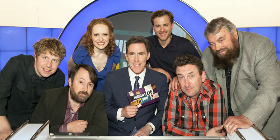 Would I Lie To You?. Image shows from L to R: Josh Widdicombe, David Mitchell, Kate Williams, Rob Brydon, Kevin Bishop, Lee Mack, Brian Blessed. Copyright: Zeppotron