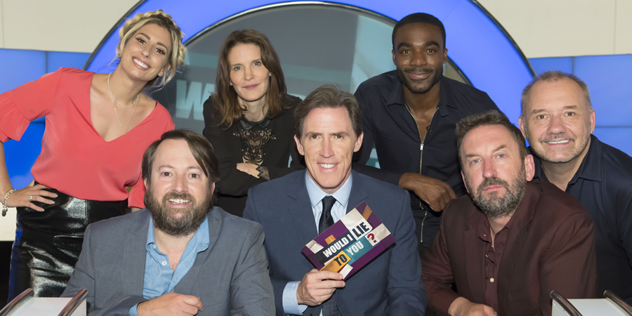 Would I Lie To You?. Image shows from L to R: Stacey Solomon, David Mitchell, Susie Dent, Rob Brydon, Ore Oduba, Lee Mack, Bob Mortimer. Copyright: Zeppotron