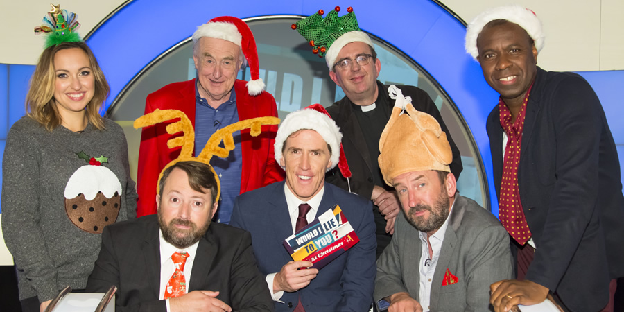 Would I Lie To You?. Image shows from L to R: Kerry Howard, David Mitchell, Henry Blofeld, Rob Brydon, Richard Coles, Lee Mack, Clive Myrie. Copyright: Zeppotron