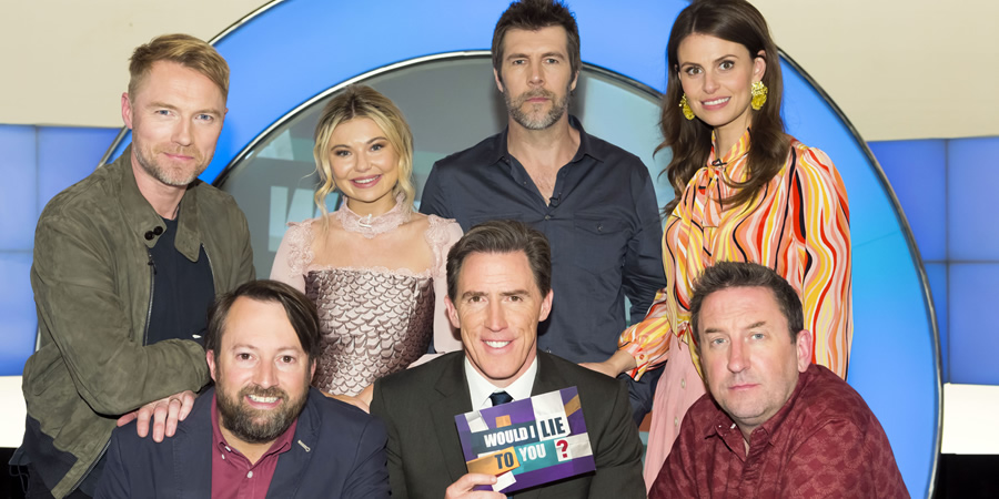 Would I Lie To You?. Image shows from L to R: Ronan Keating, David Mitchell, Georgia Toffolo, Rob Brydon, Rhod Gilbert, Ellie Taylor, Lee Mack. Copyright: Zeppotron