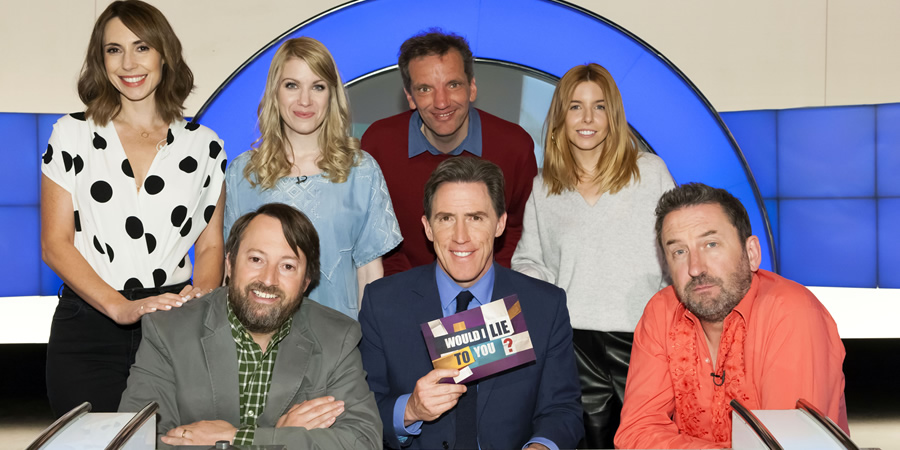 Would I Lie To You?. Image shows from L to R: Alex Jones, David Mitchell, Rachel Parris, Henning Wehn, Rob Brydon, Stacey Dooley, Lee Mack. Copyright: Zeppotron