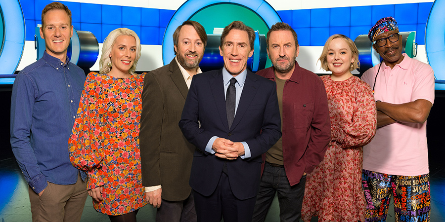 Would I Lie To You?. Image shows from L to R: Dan Walker, Sara Pascoe, David Mitchell, Rob Brydon, Lee Mack, Nicola Coughlan, Derrick Evans. Copyright: Zeppotron