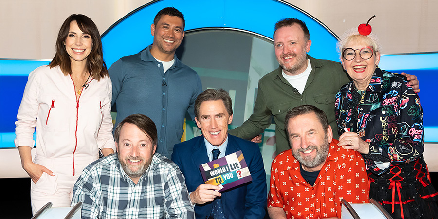 Would I Lie To You?. Image shows left to right: Alex Jones, David Mitchell, Rav Wilding, Rob Brydon, Chris McCausland, Lee Mack, Su Pollard