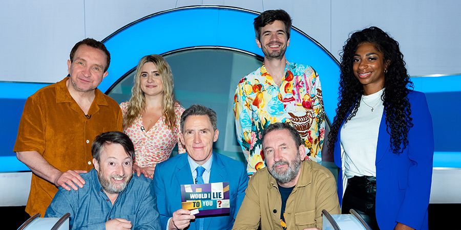 Would I Lie To You?. Image shows left to right: Eddie Marsan, David Mitchell, Harriet Kemsley, Rob Brydon, Ivo Graham, Lee Mack, Kadeena Cox