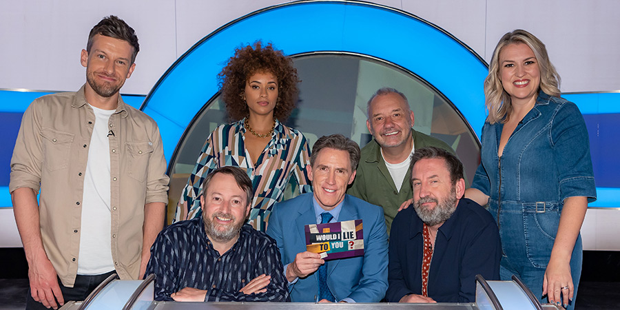 Would I Lie To You?. Image shows left to right: Chris Ramsey, David Mitchell, Michelle De Swarte, Rob Brydon, Bob Mortimer, Lee Mack, Sara Davies