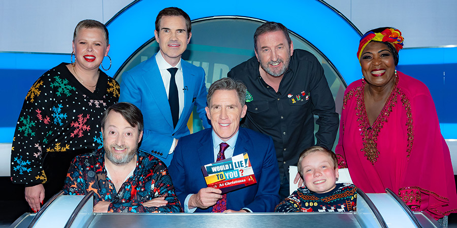 Would I Lie To You?. Image shows left to right: Laura Smyth, David Mitchell, Jimmy Carr, Rob Brydon, Lee Mack, Lenny Rush, Rustie Lee