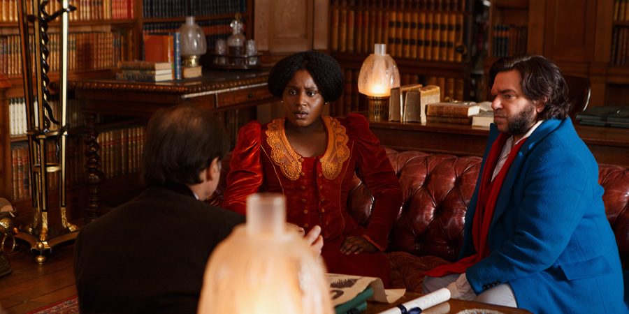 Year Of The Rabbit. Image shows from L to R: Mabel Wisbech (Susan Wokoma), Detective Inspector Rabbit (Matt Berry). Copyright: Objective Productions