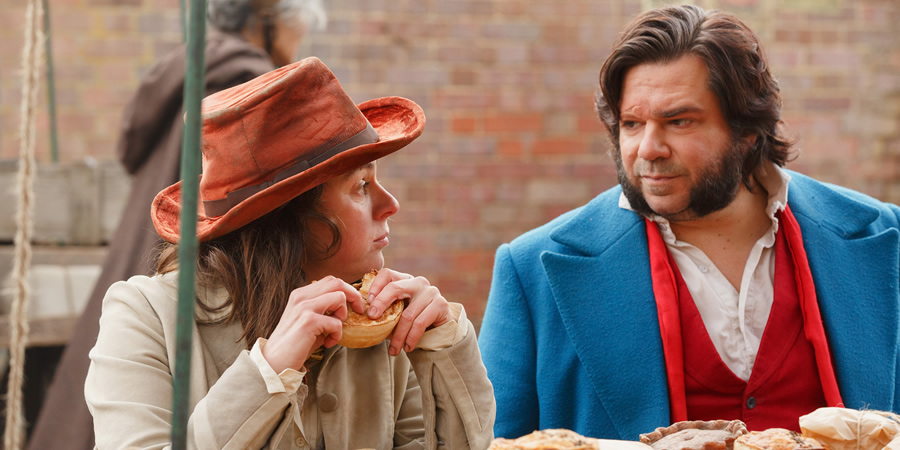 Year Of The Rabbit. Image shows from L to R: Flora Wilson (Jill Halfpenny), Detective Inspector Rabbit (Matt Berry). Copyright: Objective Productions