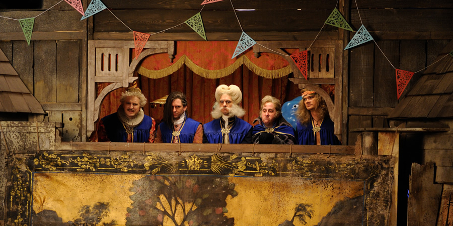Yonderland. Image shows from L to R: Ben Willbond, Laurence Rickard, Mathew Baynton, Jim Howick, Simon Farnaby. Copyright: Working Title Films