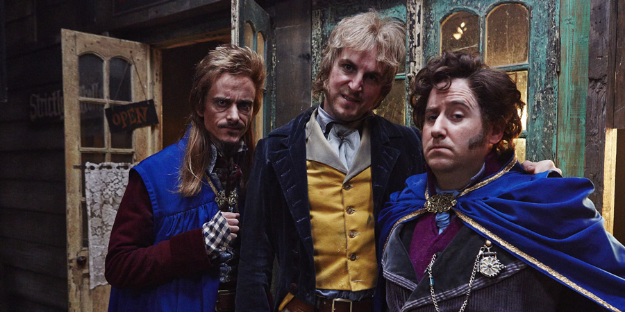 Yonderland. Image shows from L to R: Nestor of Maddox (Mackenzie Crook), Ben Willbond, Jim Howick. Copyright: Working Title Films