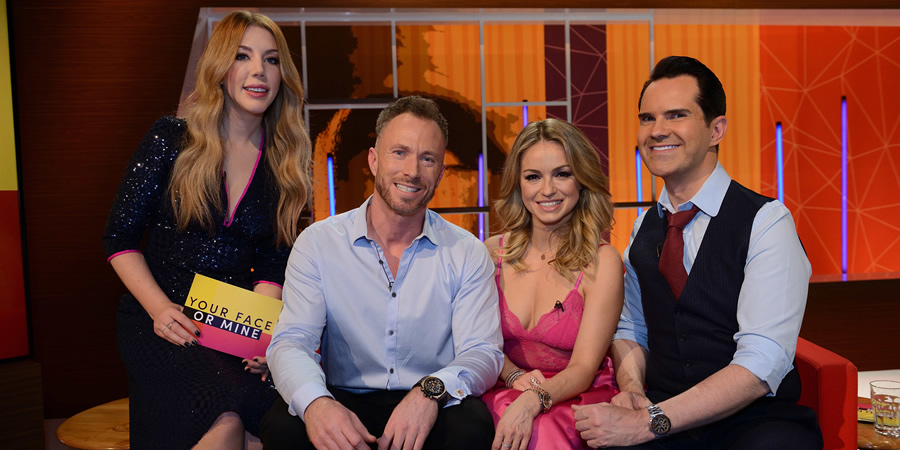 Your Face Or Mine. Image shows from L to R: Katherine Ryan, James Jordan, Ola Jordan, Jimmy Carr. Copyright: Talkback