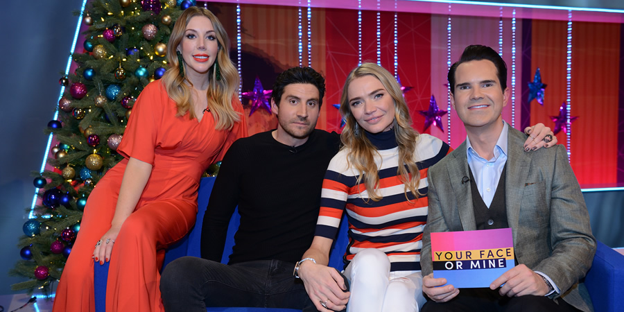 Your Face Or Mine. Image shows from L to R: Katherine Ryan, Joseph Bates, Jodie Kidd, Jimmy Carr. Copyright: Talkback