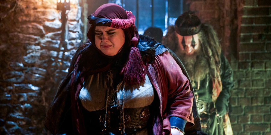 Zapped. Image shows from L to R: Barbara (Sharon Rooney), Howell (Paul Kaye)