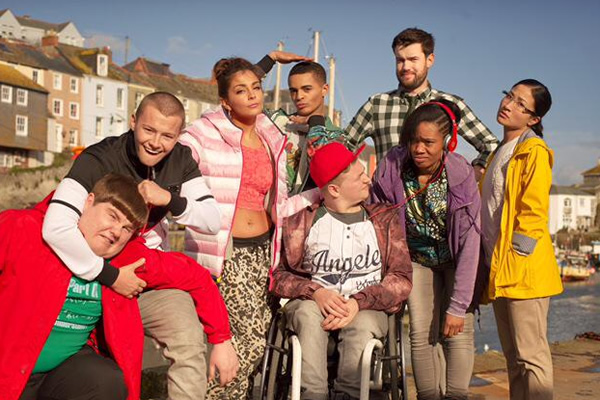 The Bad Education Movie. Image shows from L to R: Joe (Ethan Lawrence), Mitchell (Charlie Wernham), Chantelle (Nikki Runeckles), Stephen (Layton Williams), Rem Dogg (Jack Binstead), Alfie (Jack Whitehall), Jing (Kae Alexander). Copyright: Tiger Aspect Productions / Cave Bear Productions