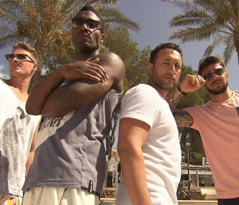 Blue Go Mad In Ibiza. Image shows from L to R: Lee Ryan, Simon Webbe, Antony Costa, Duncan James. Copyright: Potato