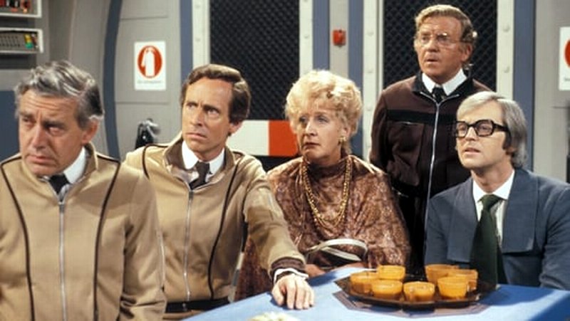 Come Back Mrs. Noah. Image shows from L to R: Carstairs (Donald Hewlett), Fanshaw (Michael Knowles), Mrs Gertrude Noah (Mollie Sugden), Garstang (Joe Black), Clive Cunliffe (Ian Lavender). Copyright: BBC