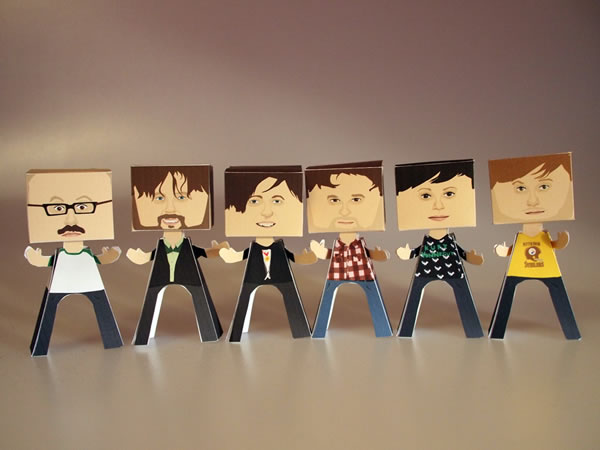 Edinburgh Comedy Awards 2011 nominees - as paper people. Image shows from L to R: Sam Simmons, Nick Helm, Andrew Maxwell, Adam Riches, Josie Long, Chris Ramsey