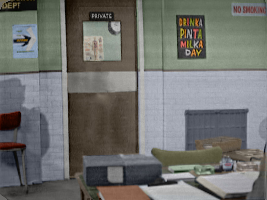 A colourised view of a hospital room set. Credit: BBC, UKTV, Studio Crook