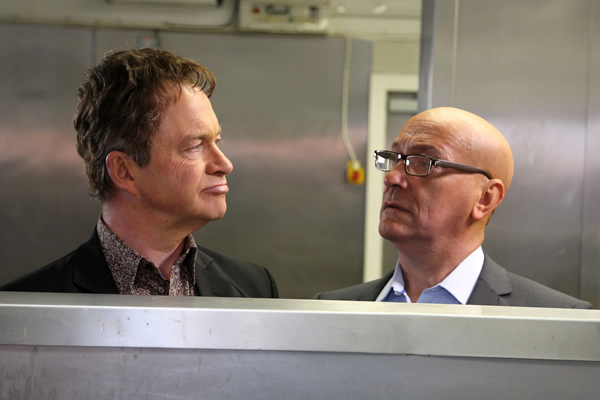 John Torode and Gregg Wallace in MasterChef. Image shows from L to R: Harry Enfield, Simon Greenall. Copyright: Balloon Pictures