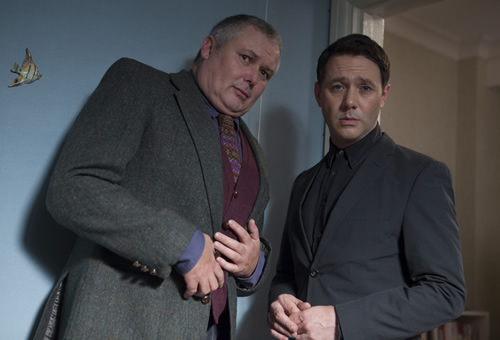 Inside No. 9. Image shows from L to R: Stevie (Conleth Hill), Tom (Reece Shearsmith). Copyright: BBC