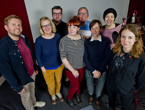 Legend Of The Holyrood Vampires. Image shows from L to R: Hughie Strang (Greg McHugh), Grafin Von Schwartzbergen (Gabriel Quigley), Professor Knox (Steven McNicoll), Bella (Sally Reid), Mysterious Gentleman (Ford Kiernan), Alison Kennedy, Madame MacLaverty (Karen Dunbar), Victoria Van Helsing (Cariad Lloyd). Copyright: The Comedy Unit