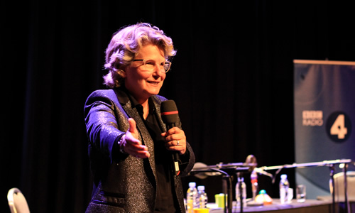 The News Quiz. Sandi Toksvig. Copyright: BBC