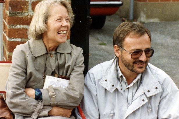 Annette Crosbie and David Renwick photographed together on location