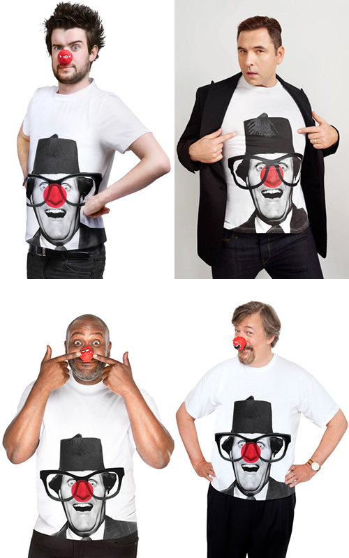 Comic Relief t-shirts 2013. Image shows from L to R: Jack Whitehall, David Walliams, Lenny Henry, Stephen Fry