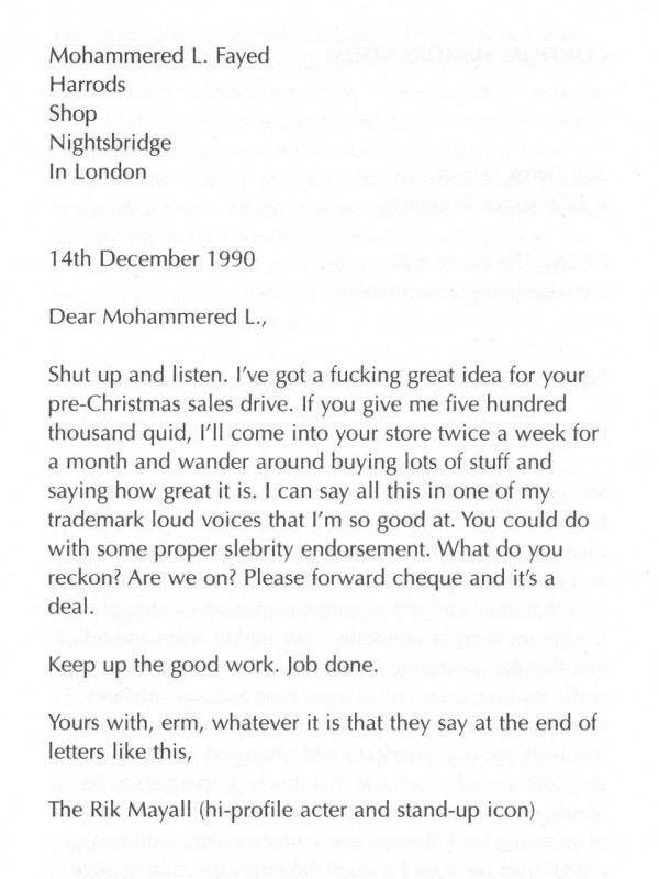 Rik Mayall letter