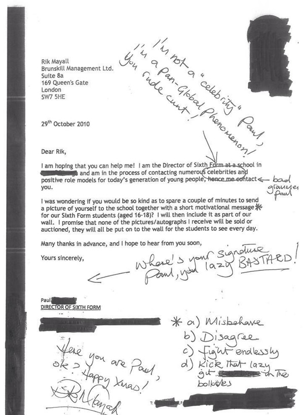 Rik Mayall letter