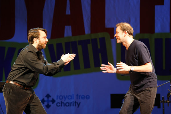 Mitchell & Webb at Royal Free Rocks With Laughter 2013. Image shows from L to R: David Mitchell, Robert Webb