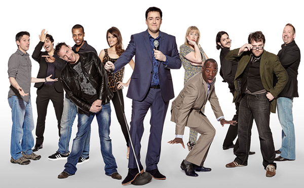 Show Me The Funny. Image shows from L to R: Stuart Goldsmith, Patrick Monahan, Cole Parker, Prince Abdi, Ellie Taylor, Jason Manford, Tiffany Stevenson, Rudi Lickwood, Ignacio Lopez, Dan Mitchell, Alfie Moore. Copyright: Big Talk Productions