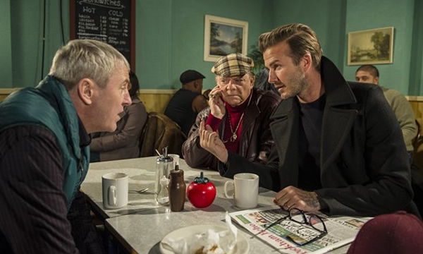 Only Fools And Horses - Sport Relief. Image shows from L to R: Rodney (Nicholas Lyndhurst), Del (David Jason), David Beckham. Copyright: BBC