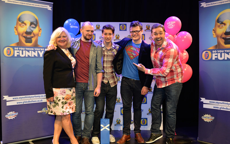 So You Think You're Funny? 2014. Image shows from L to R: Karen Koren, Aidan Strangeman, Elliot Steel, Joe Hart, Jason Manford