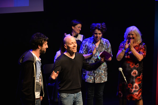 So You Think You're Funny? 2015 final. Image shows from L to R: Mark Watson, Luca Cupani, Zoe Lyons, Ed Day, Karen Koren