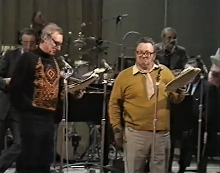 The Last Goon Show Of All. Image shows left to right: Count Jim Moriarty (Spike Milligan), Neddie Seagoon (Harry Secombe). Credit: BBC