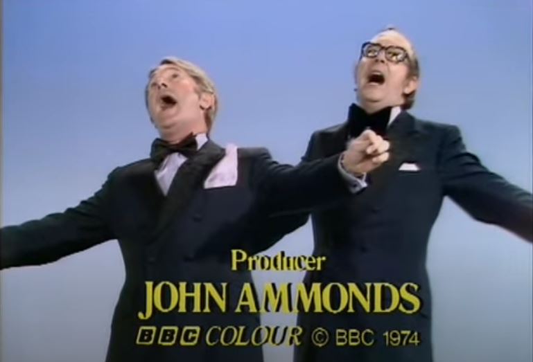 Producer John Ammonds's credit on a 1974 episode of The Morecambe & Wise Show. Image shows from L to R: Ernie Wise, Eric Morecambe. Copyright: BBC