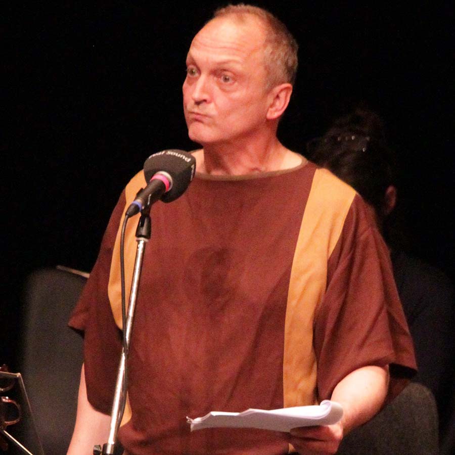 David Benson as Lurcio, recording the 2019 Up Pompeii! audio play. David Benson. Copyright: Kim Jones